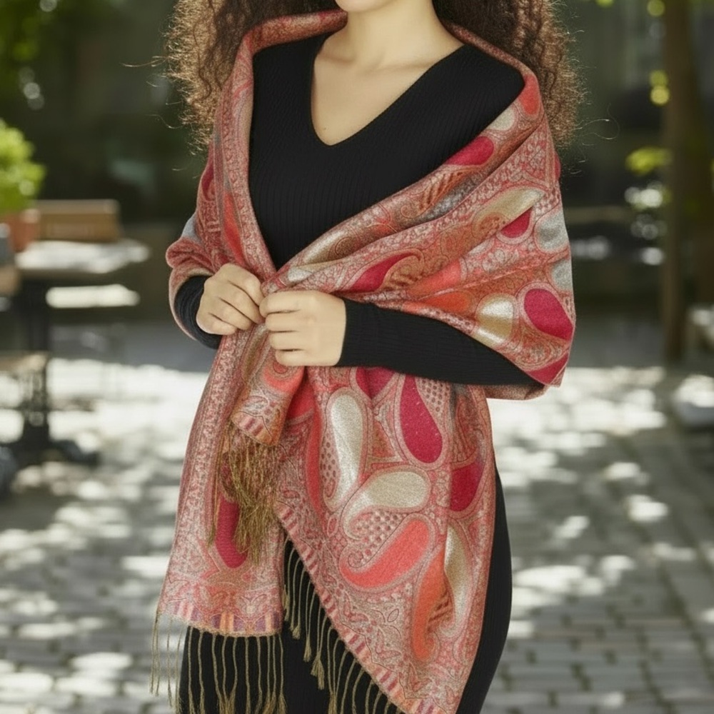 Pink Paisley Pattern Woven Scarf - Unbranded - Picture 3 of 8